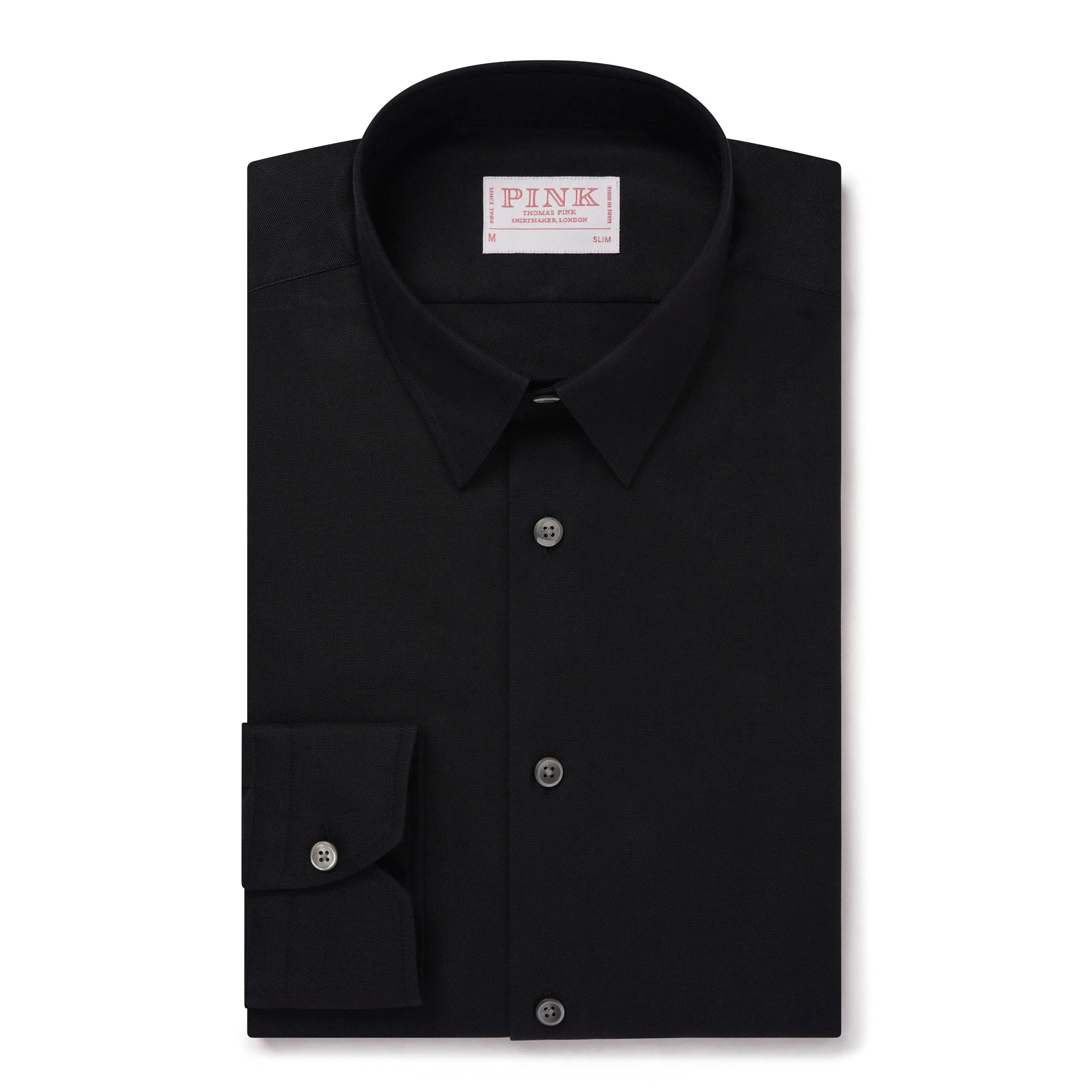 Thomas Pink Shirt Slim Fit Oxford Plain Black Cotton-MALFORD OF LONDON SAVILE ROW MENSWEAR OUTLET