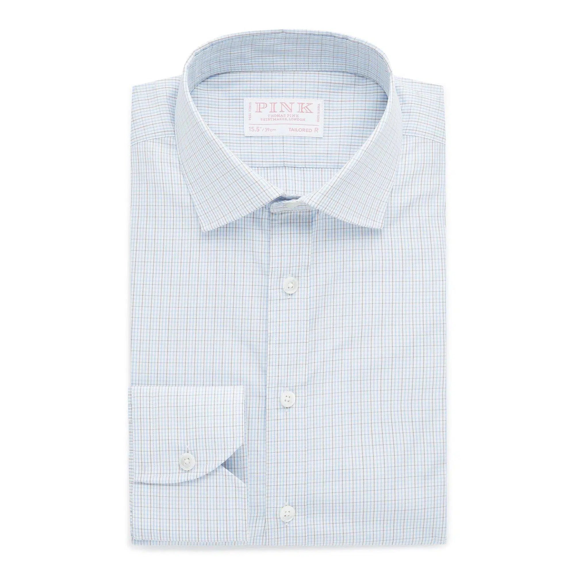 Thomas Pink Shirt Tailored Fit Check Blue Formal Cotton-MALFORD OF LONDON SAVILE ROW MENSWEAR OUTLET