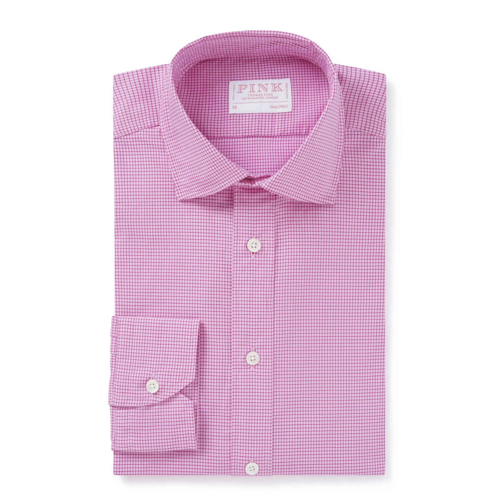 Thomas Pink Shirt Tailored Fit Check Pink Cotton