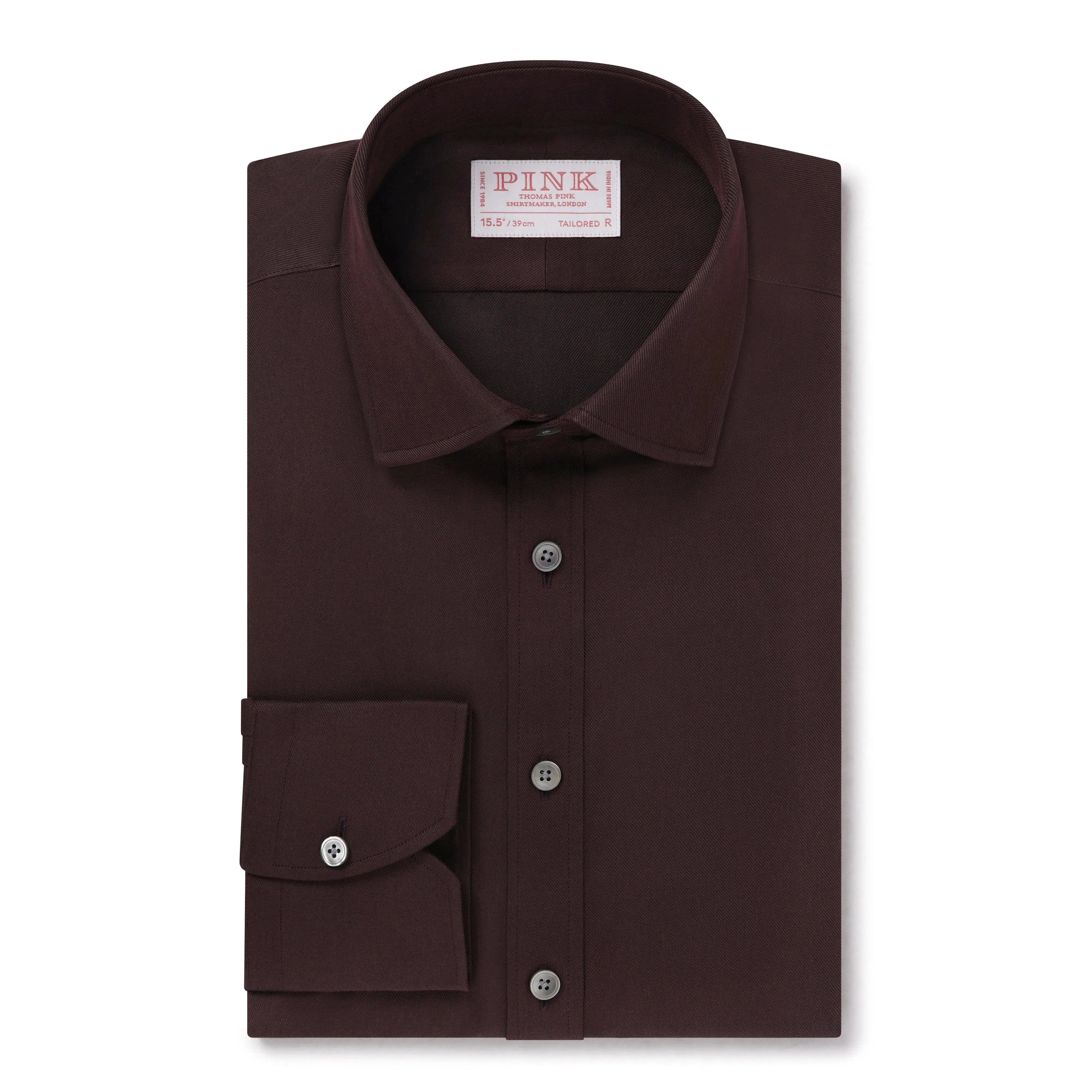 Thomas Pink Shirt Tailored Fit Twill Plain Red Formal Cotton-MALFORD OF LONDON SAVILE ROW MENSWEAR OUTLET