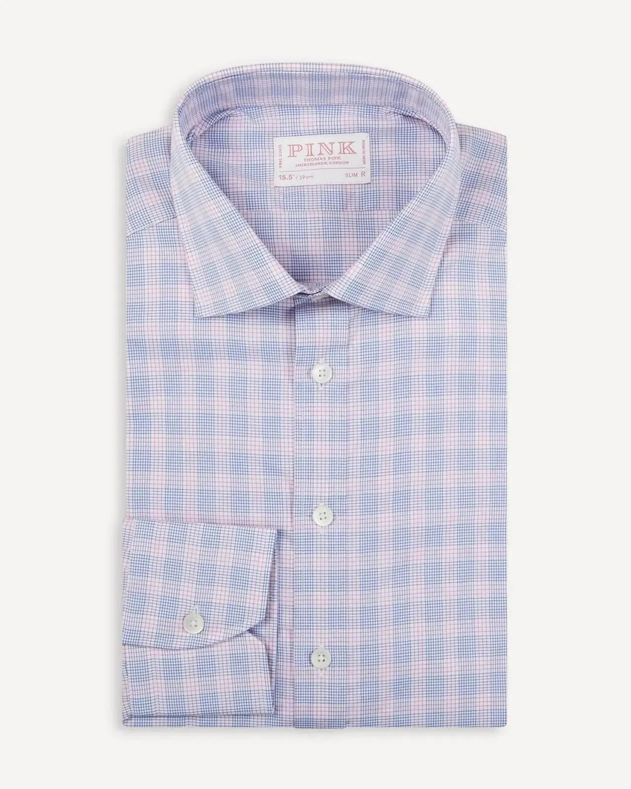 Thomas Pink Slim Fit Check Formal Shirt Sky Pink-MALFORD OF LONDON SAVILE ROW MENSWEAR OUTLET