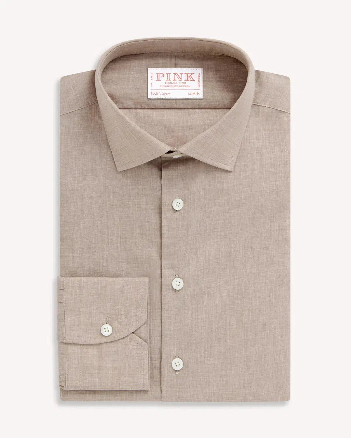 Thomas Pink Slim Fit Formal Muslin Melange Cotton Shirt Taupe-MALFORD OF LONDON SAVILE ROW MENSWEAR OUTLET