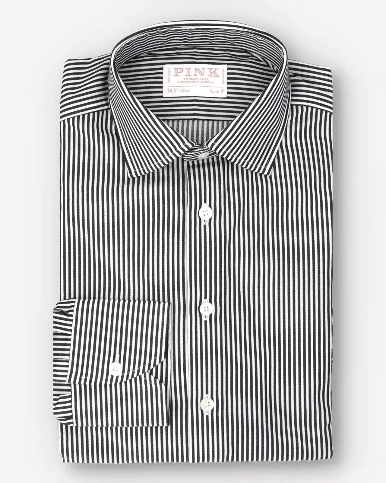Thomas Pink Slim Fit Striped Formal Shirt Black White-MALFORD OF LONDON SAVILE ROW MENSWEAR OUTLET