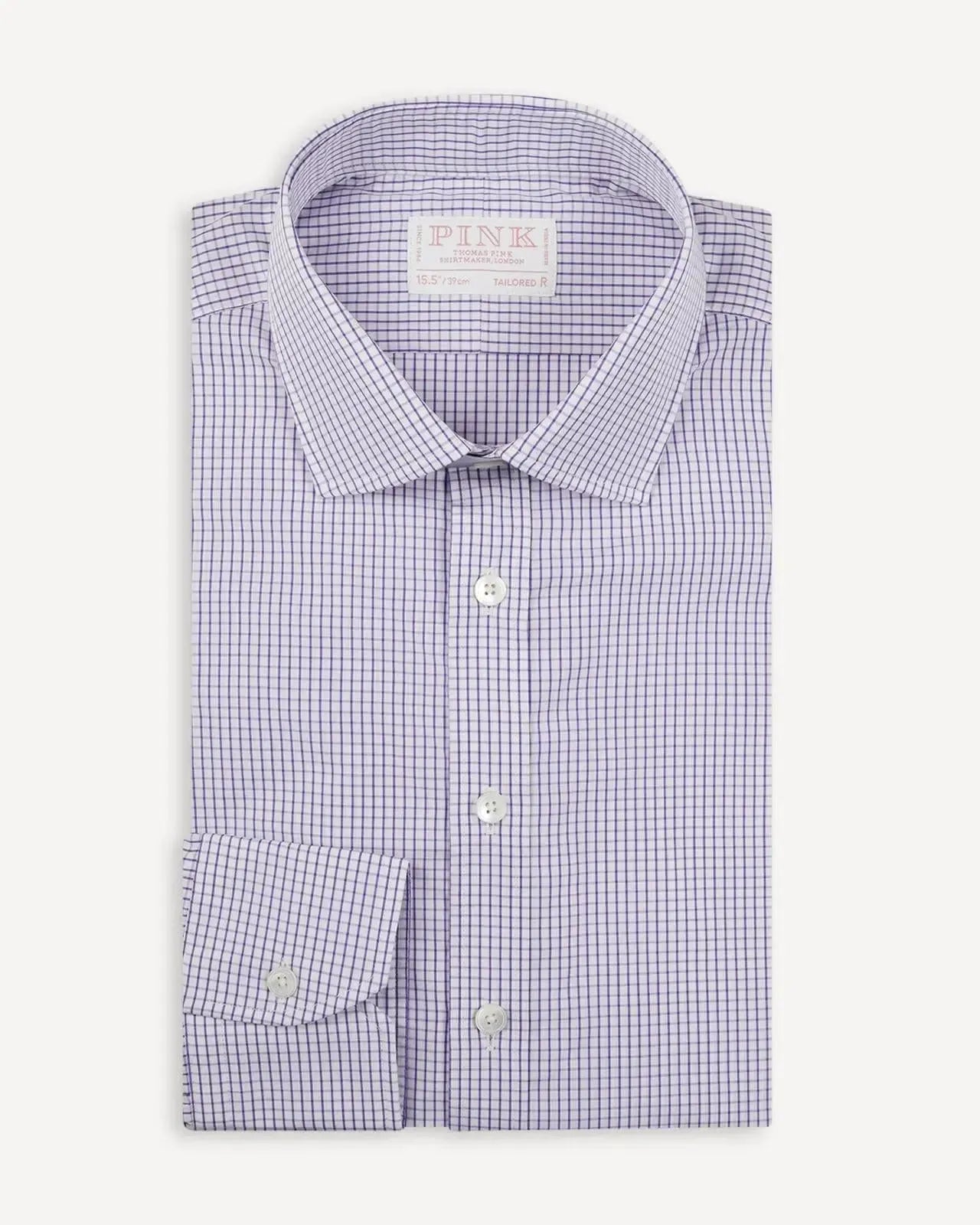 Thomas Pink Tailored Fit Check Formal Shirt Purple White-MALFORD OF LONDON SAVILE ROW MENSWEAR OUTLET