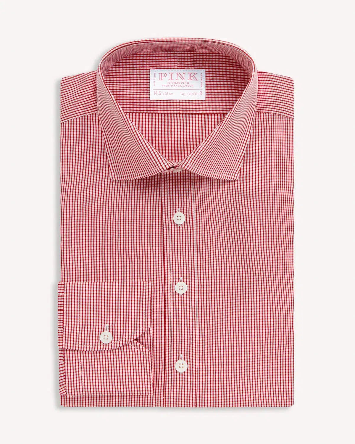 Thomas Pink Tailored Fit Formal Micro Check Shirt Red White