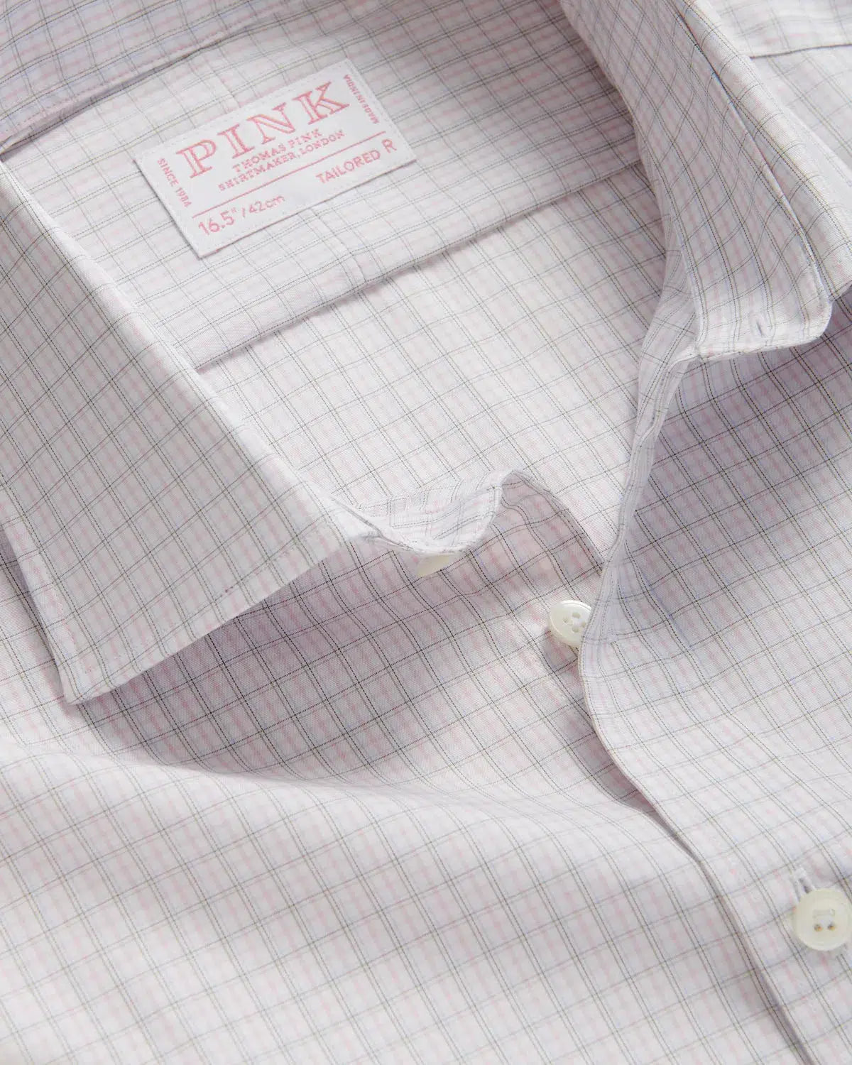 Thomas Pink Tailored Fit Formal Shadow Casual Check Shirt Pink/Grey-MALFORD OF LONDON SAVILE ROW MENSWEAR OUTLET
