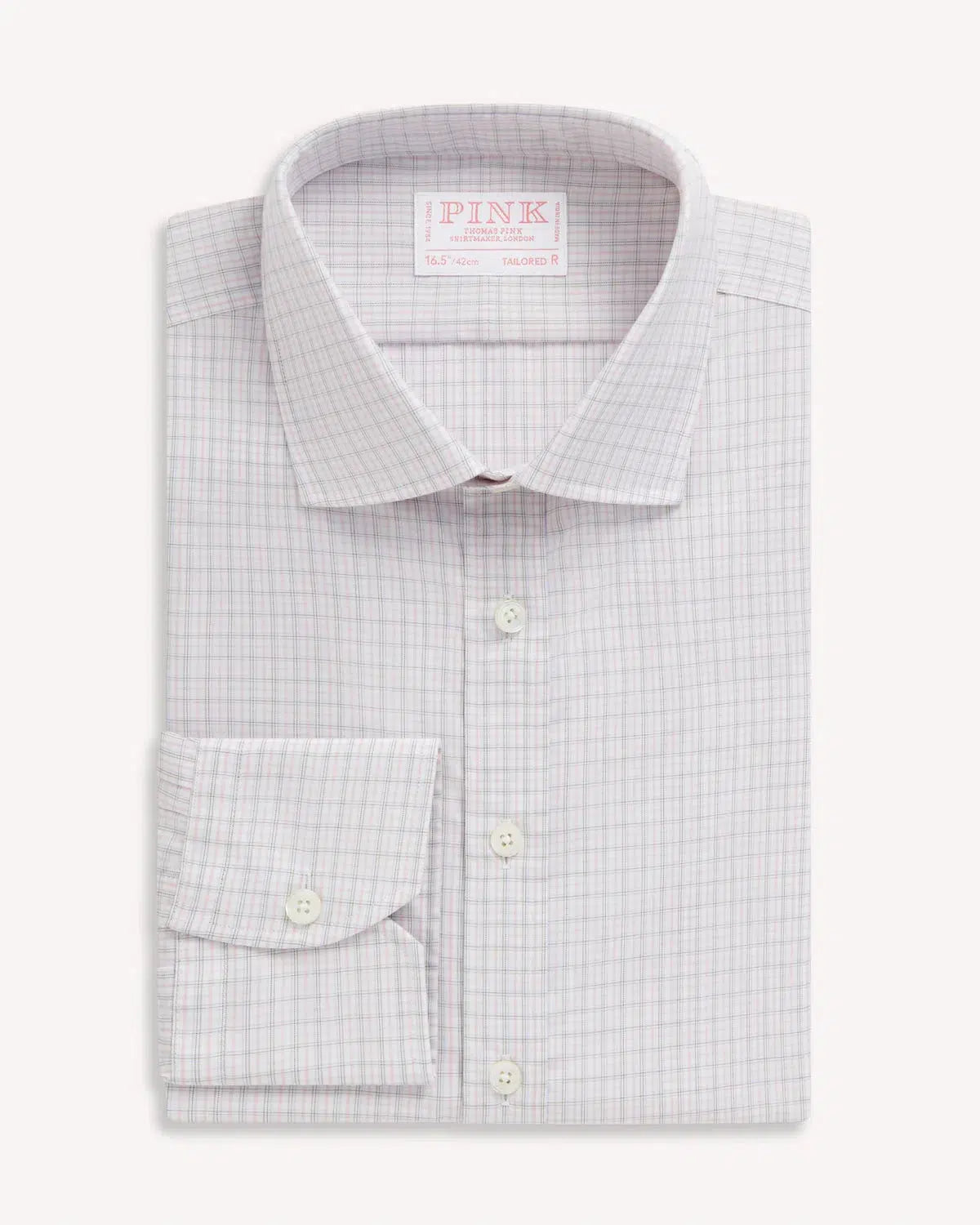 Thomas Pink Tailored Fit Formal Shadow Casual Check Shirt Pink/Grey-MALFORD OF LONDON SAVILE ROW MENSWEAR OUTLET