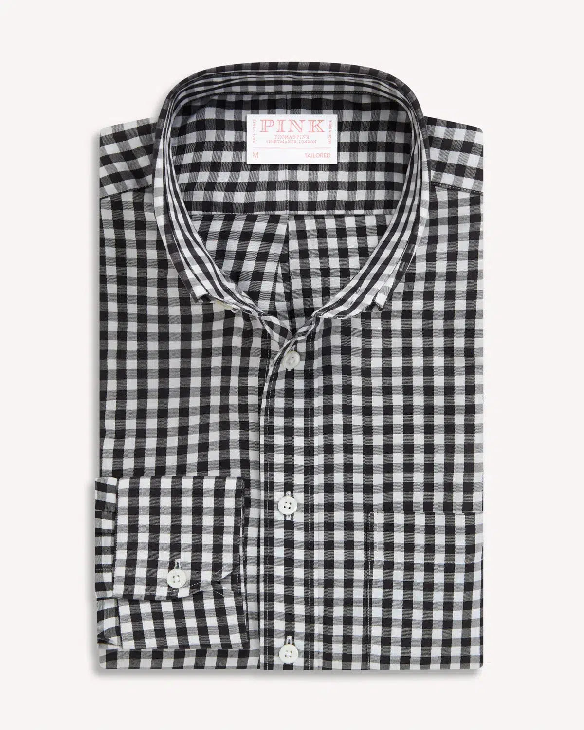 Thomas Pink Tailored Fit Smart Casual BD Gingham Twill Shirt Black White