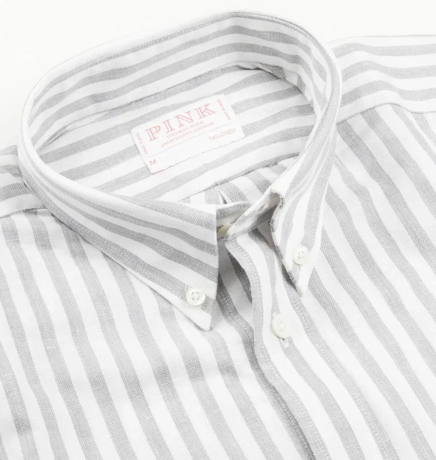 Thomas Pink Tailored Fit Stripe Smart Casual Shirt Pale Grey White-MALFORD OF LONDON SAVILE ROW MENSWEAR OUTLET