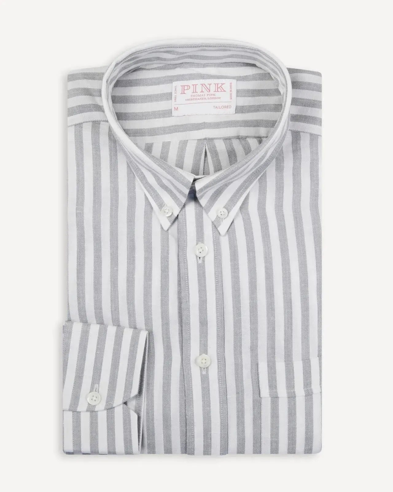 Thomas Pink Tailored Fit Stripe Smart Casual Shirt Pale Grey White-MALFORD OF LONDON SAVILE ROW MENSWEAR OUTLET