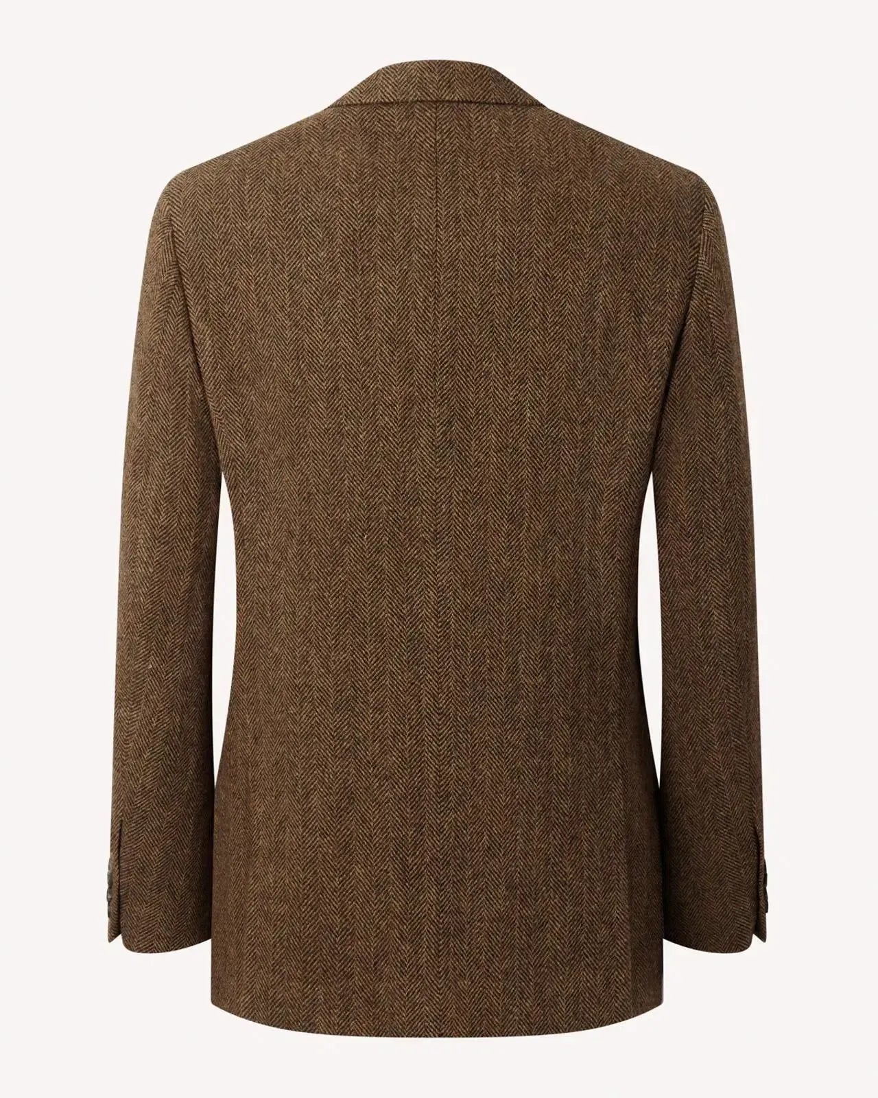 Two Button Wool Jacket Fawn Herringbone Olive Brown-MALFORD OF LONDON SAVILE ROW MENSWEAR OUTLET