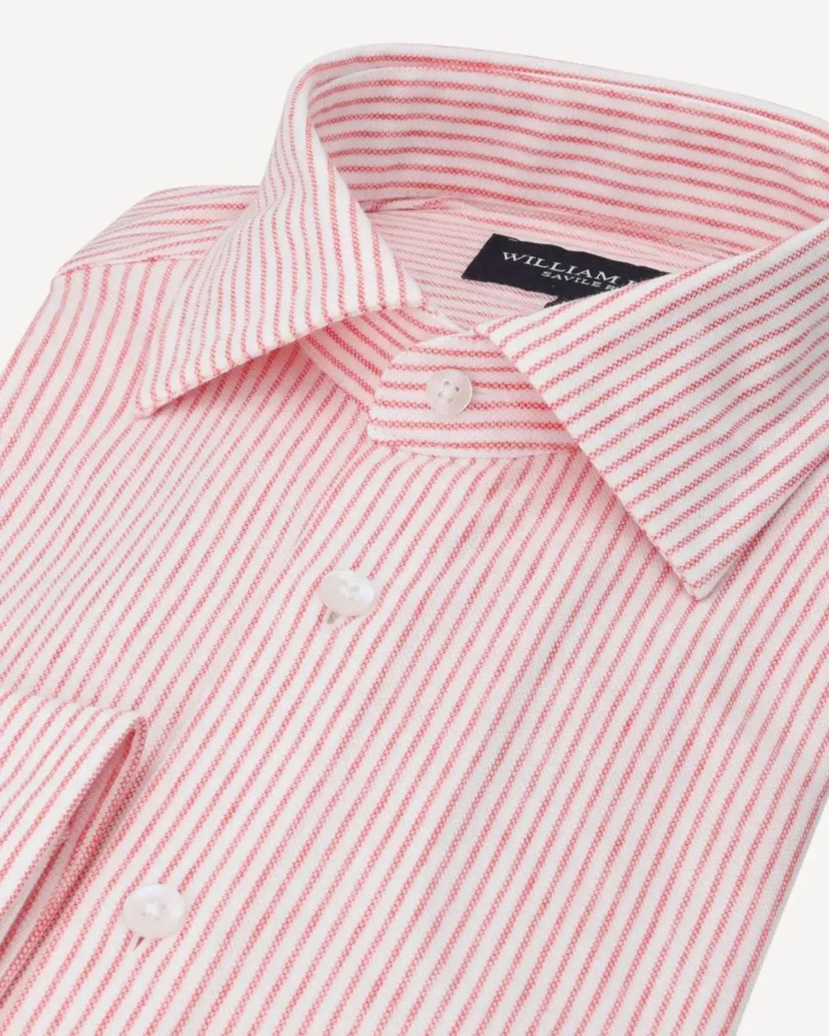 WILLIAM HUNT Rope Stripe Textured Shirt Red/White-MALFORD OF LONDON SAVILE ROW MENSWEAR OUTLET