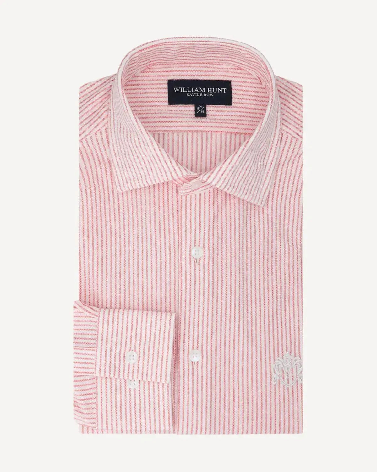 WILLIAM HUNT Rope Stripe Textured Shirt Red/White-MALFORD OF LONDON SAVILE ROW MENSWEAR OUTLET