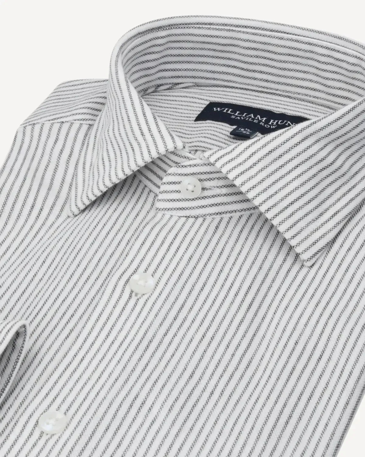 WILLIAM HUNT Rope Stripe Textured Shirt White/Charcoal-MALFORD OF LONDON SAVILE ROW MENSWEAR OUTLET