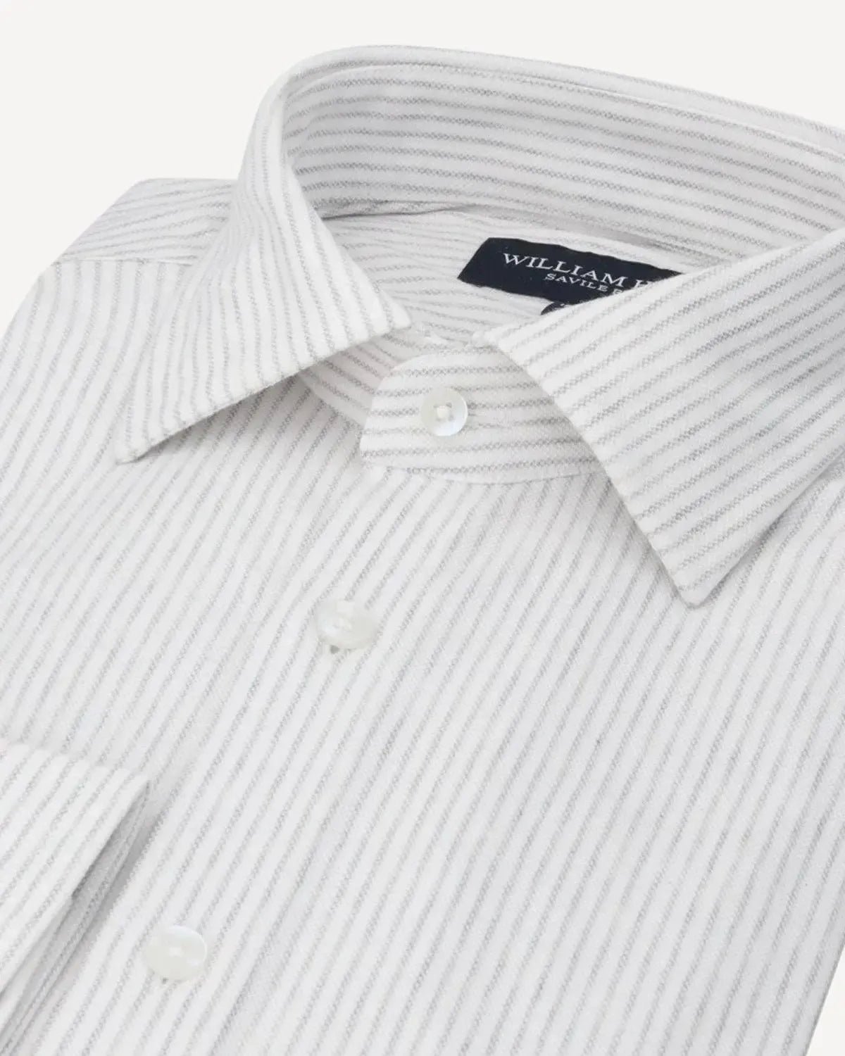 WILLIAM HUNT Rope Stripe Textured Shirt White/Light Grey-MALFORD OF LONDON SAVILE ROW MENSWEAR OUTLET