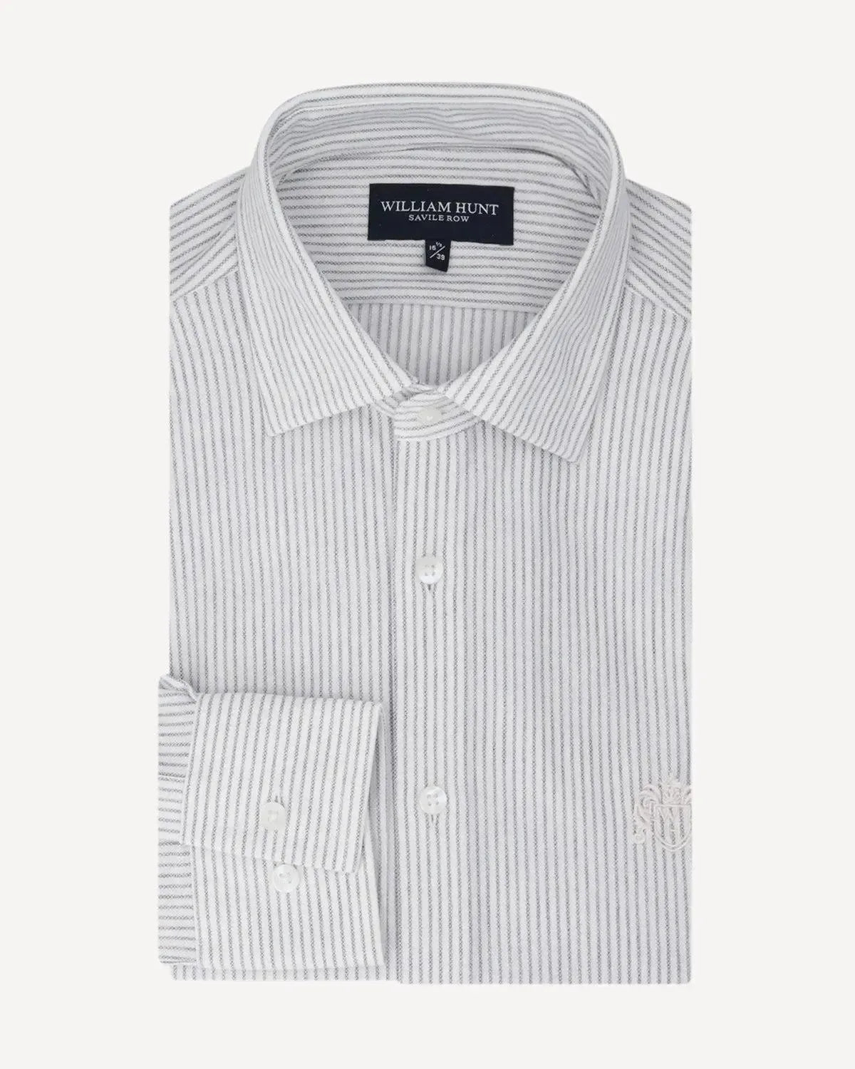 WILLIAM HUNT Rope Stripe Textured Shirt White/Navy-MALFORD OF LONDON SAVILE ROW MENSWEAR OUTLET