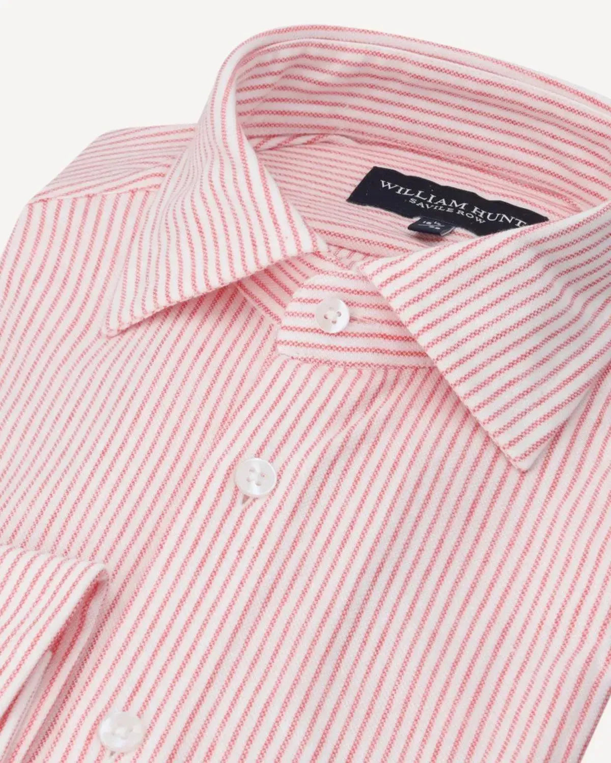 WILLIAM HUNT Rope Stripe Textured Shirt White/Red-MALFORD OF LONDON SAVILE ROW MENSWEAR OUTLET