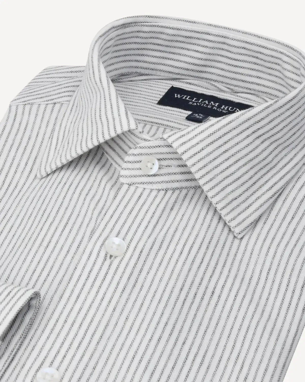 WILLIAM HUNT Thin Rope Stripe Shirt White/Charcoal-MALFORD OF LONDON SAVILE ROW MENSWEAR OUTLET