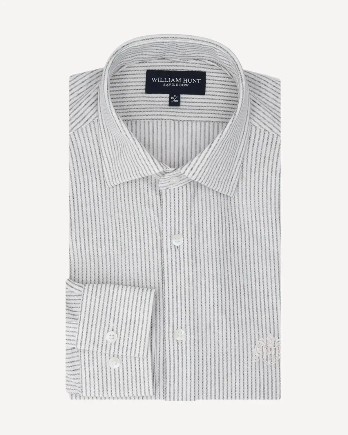 WILLIAM HUNT Thin Rope Stripe Shirt White/Charcoal-MALFORD OF LONDON SAVILE ROW MENSWEAR OUTLET