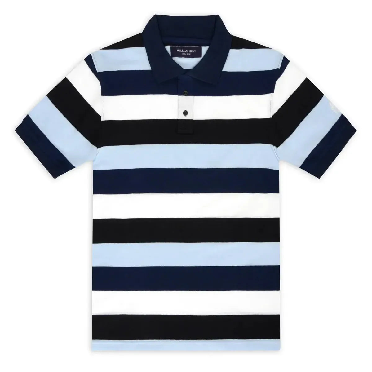 William Hunt Black, Sky,Navy, White Block Stripe Polo-MALFORD OF LONDON SAVILE ROW MENSWEAR OUTLET