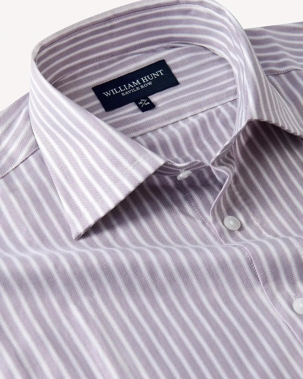 William Hunt Dobby Weave Stripe Shirt White Lilac-MALFORD OF LONDON SAVILE ROW MENSWEAR OUTLET