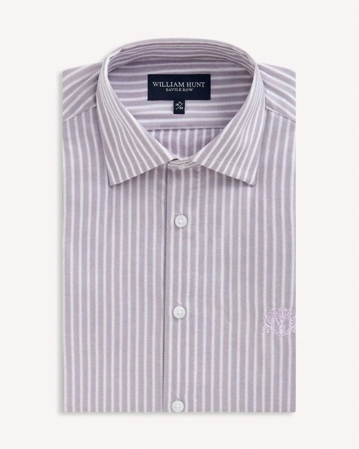 William Hunt Dobby Weave Stripe Shirt White Lilac-MALFORD OF LONDON SAVILE ROW MENSWEAR OUTLET