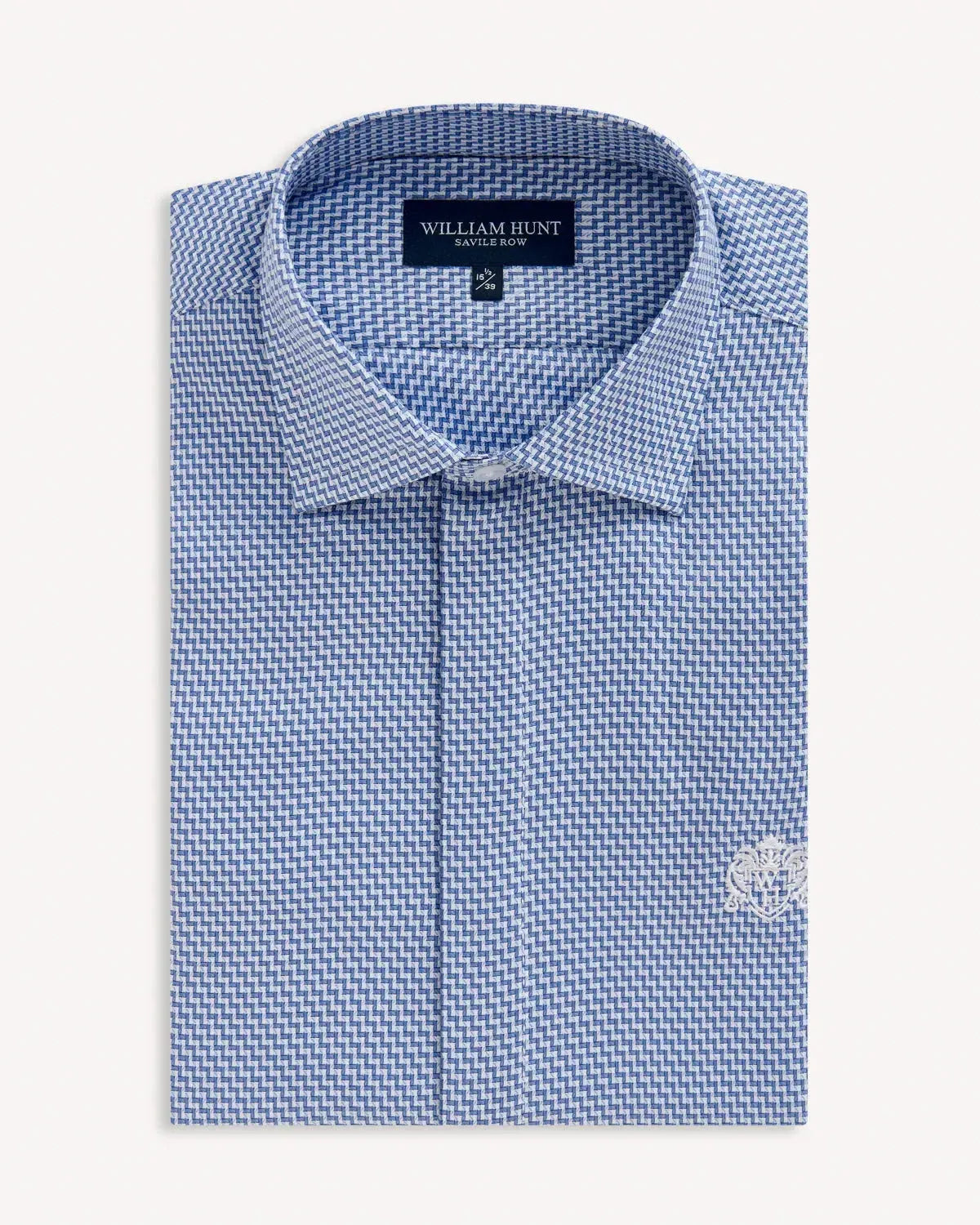 William Hunt Geometric Print Shirt Blue-MALFORD OF LONDON SAVILE ROW MENSWEAR OUTLET