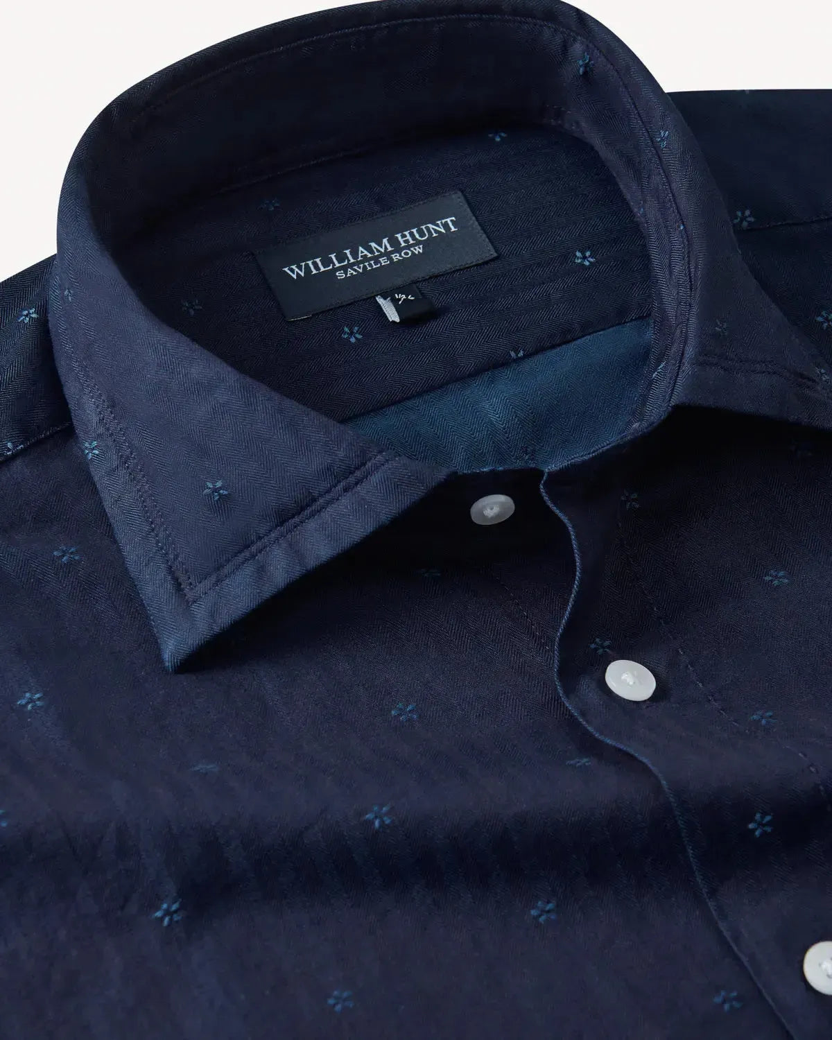 William Hunt Herringbone Weave Shirt Navy-MALFORD OF LONDON SAVILE ROW MENSWEAR OUTLET