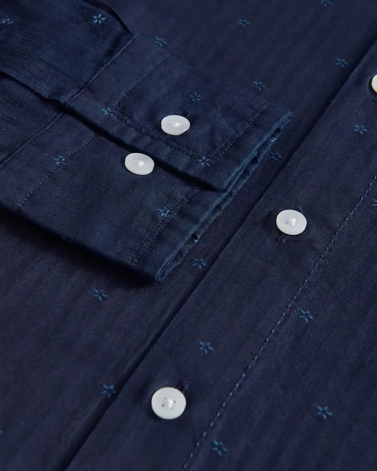 William Hunt Herringbone Weave Shirt Navy-MALFORD OF LONDON SAVILE ROW MENSWEAR OUTLET