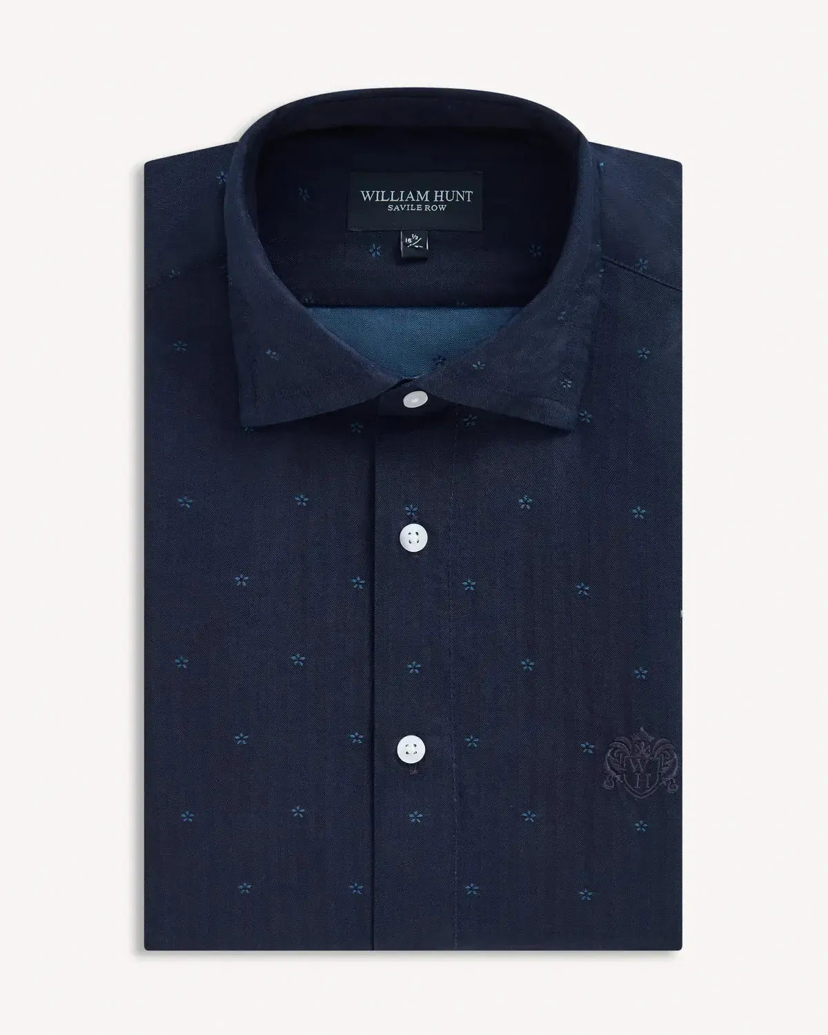 William Hunt Herringbone Weave Shirt Navy-MALFORD OF LONDON SAVILE ROW MENSWEAR OUTLET