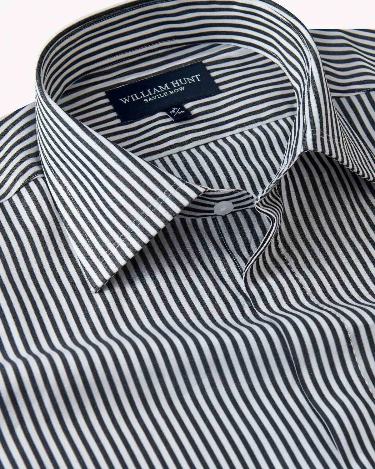 William Hunt Poplin Stripe Shirt Black White-MALFORD OF LONDON SAVILE ROW MENSWEAR OUTLET