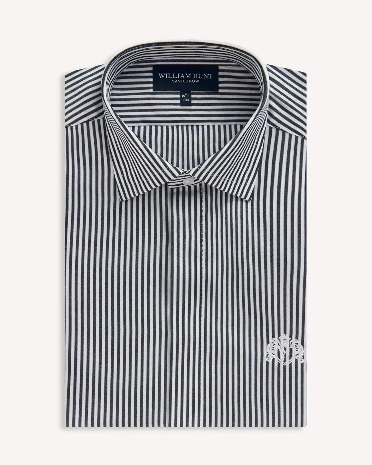 William Hunt Poplin Stripe Shirt Black White - Savile Row Formalwear Outlet - Malford of London