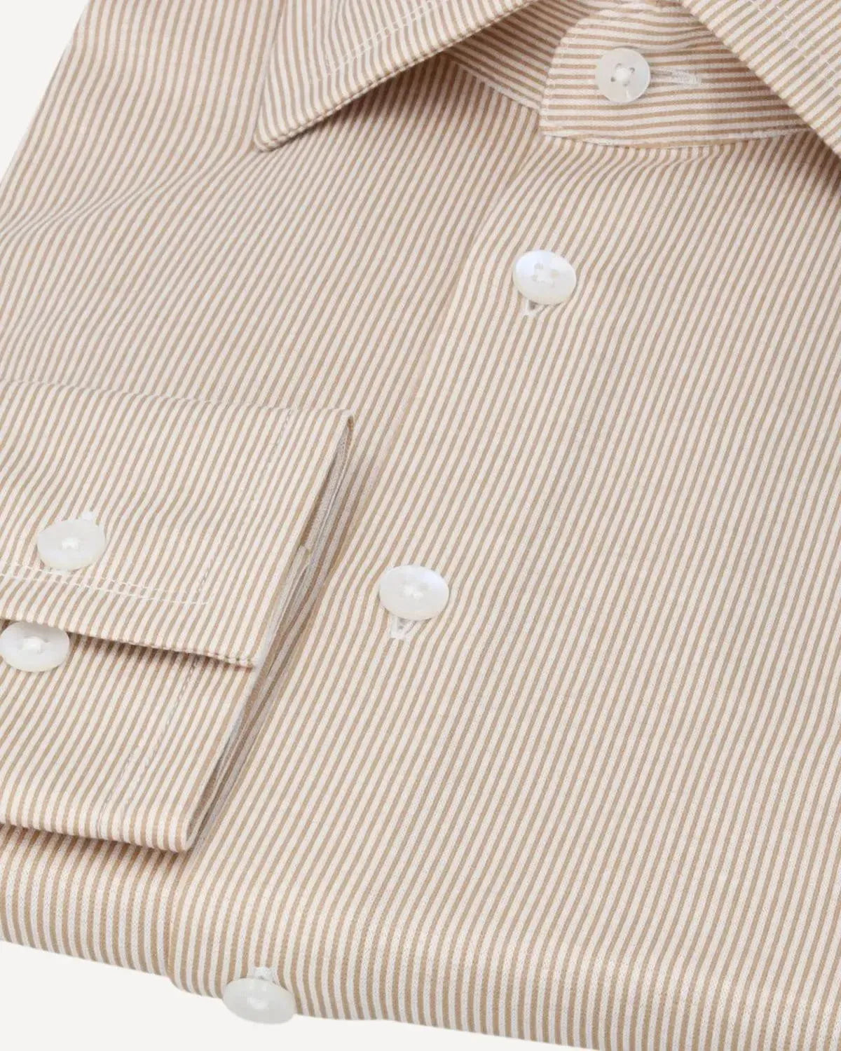 William Hunt Textured Striped Shirt Beige Brown-MALFORD OF LONDON SAVILE ROW MENSWEAR OUTLET
