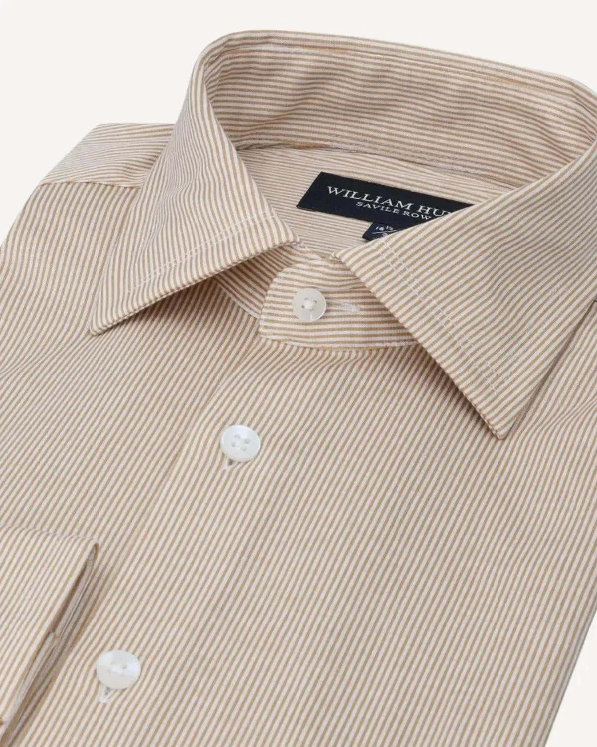 William Hunt Textured Striped Shirt Beige Brown-MALFORD OF LONDON SAVILE ROW MENSWEAR OUTLET