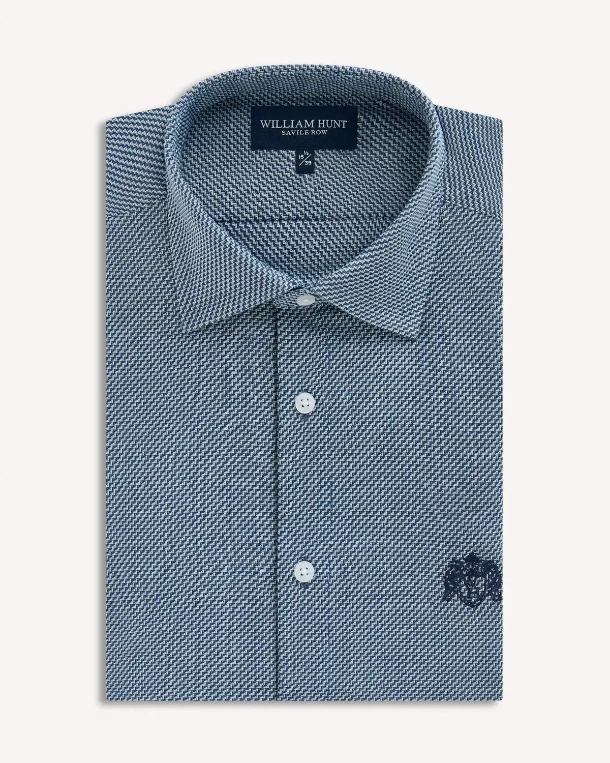 William Hunt Textured Weave Shirt Dark Blue-MALFORD OF LONDON SAVILE ROW MENSWEAR OUTLET