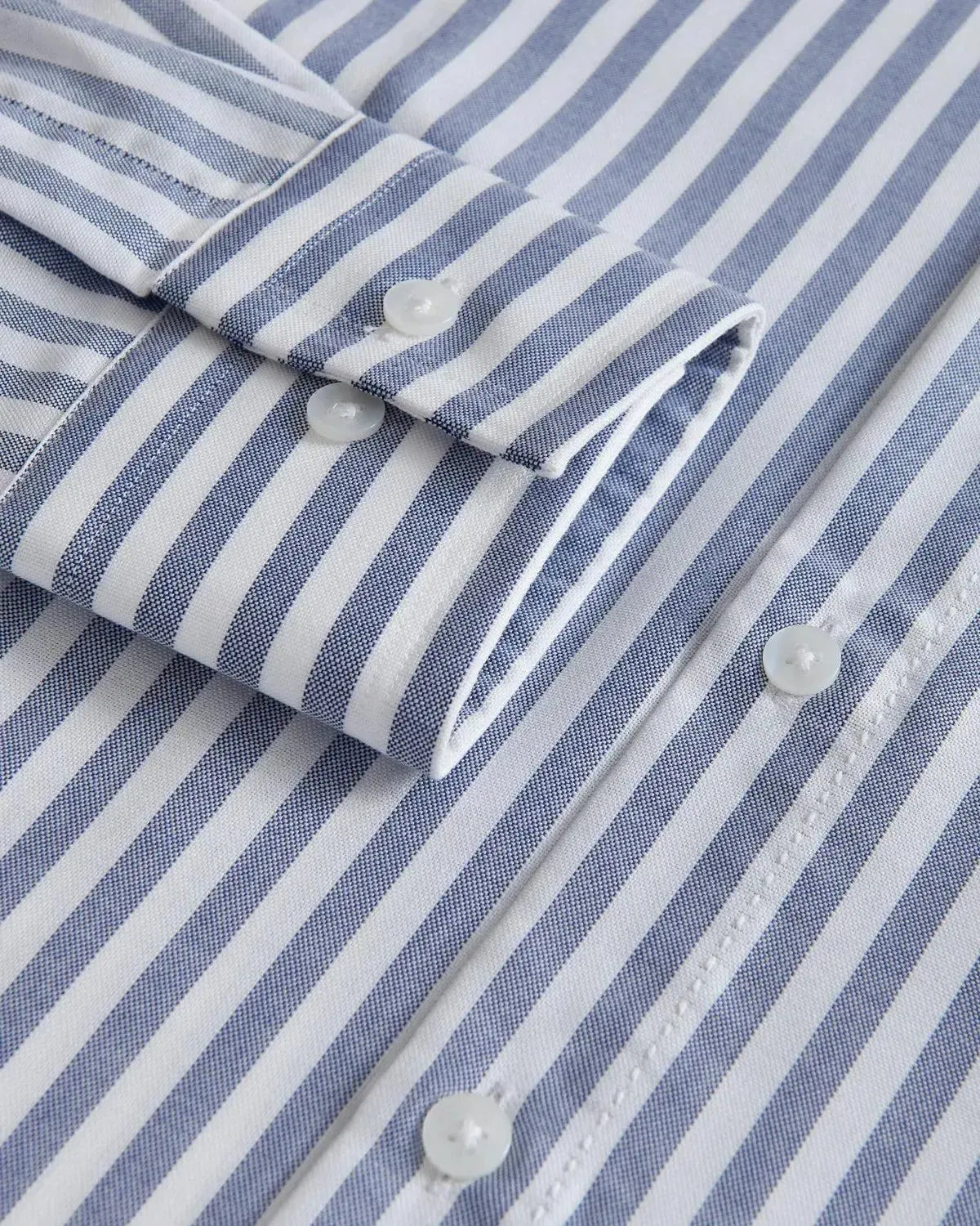 William Hunt Wide Stripe Shirt White Blue-MALFORD OF LONDON SAVILE ROW MENSWEAR OUTLET