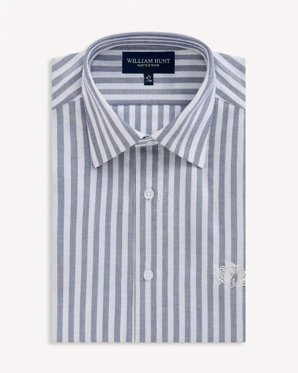 William Hunt Wide Stripe Shirt White Blue-MALFORD OF LONDON SAVILE ROW MENSWEAR OUTLET
