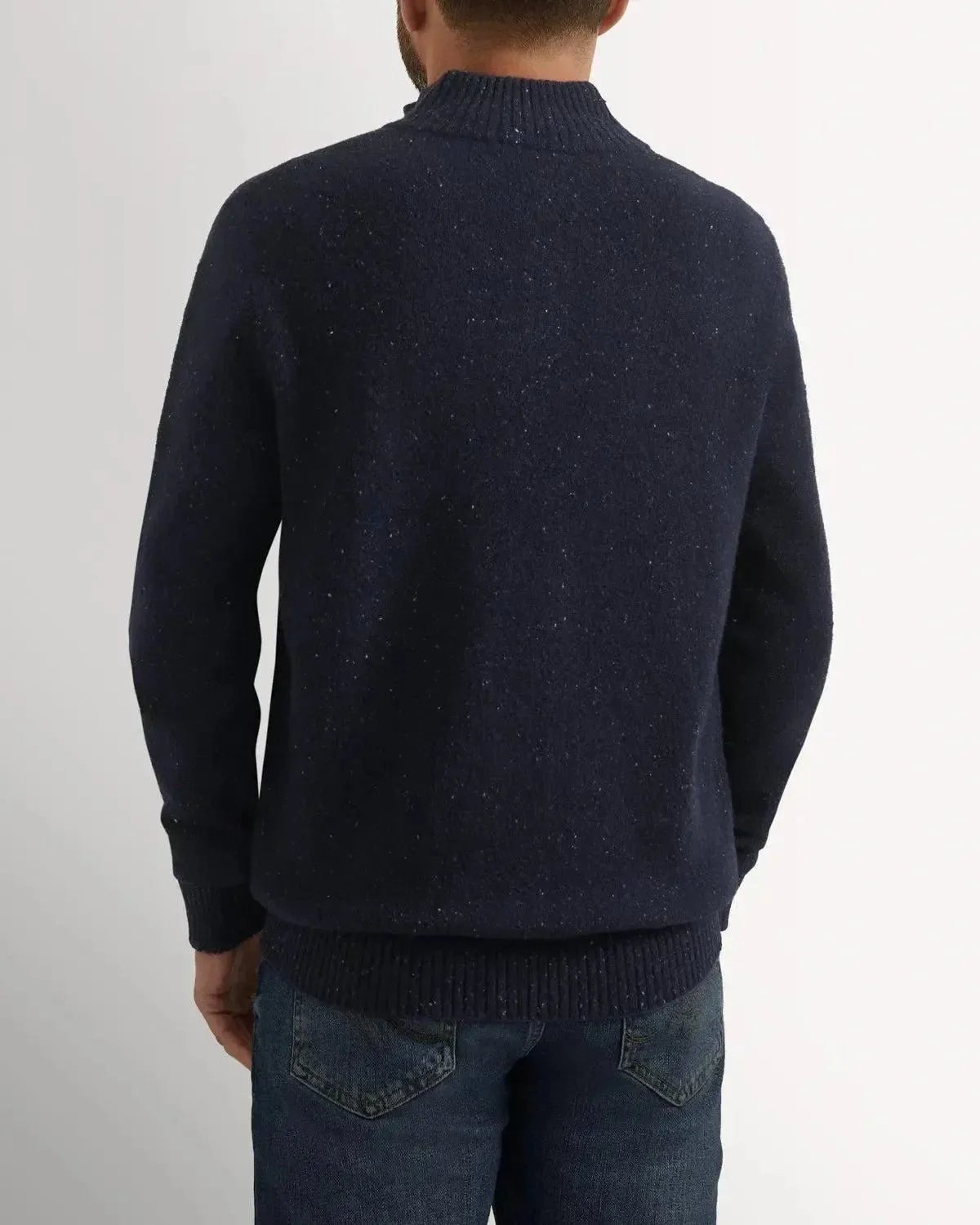 Bernard Weatherill 1/4 Zip Melange Neps Navy Flec - Malford_of_London_Tailoring_Archive