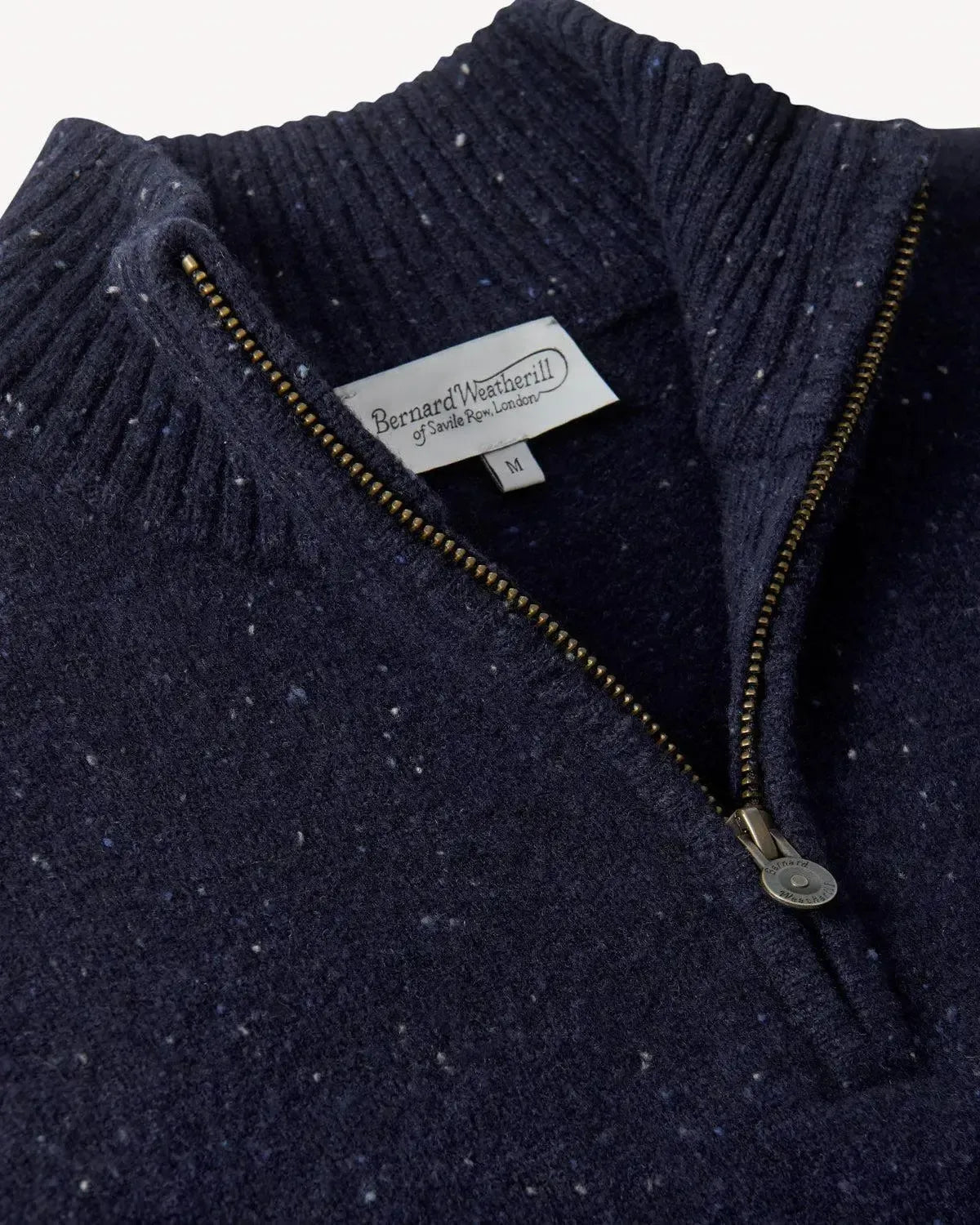 Bernard Weatherill 1/4 Zip Melange Neps Navy Flec - Malford_of_London_Tailoring_Archive