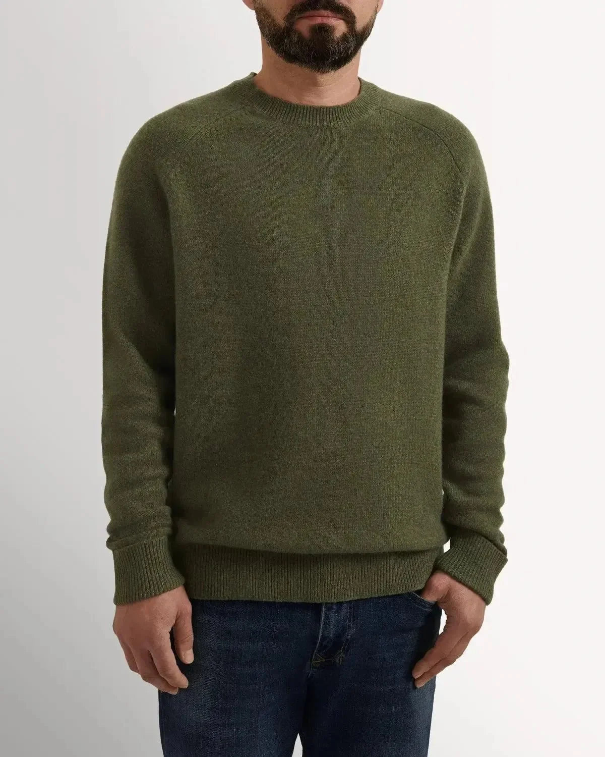Bernard Weatherill Lambswool Plain Crewneck Thyme - Malford_of_London_Tailoring_Archive