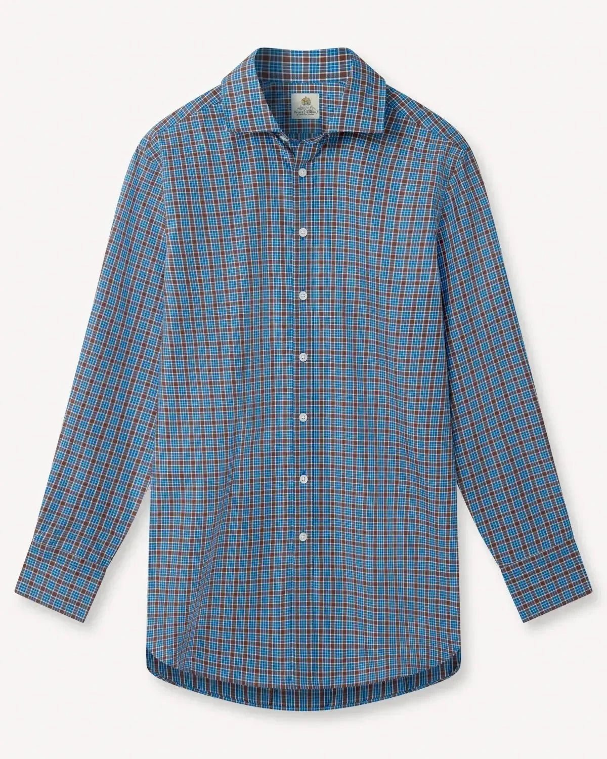 Bernard Weatherill Multi Check Poplin Shirt Brown Blue - Malford_of_London_Tailoring_Archive
