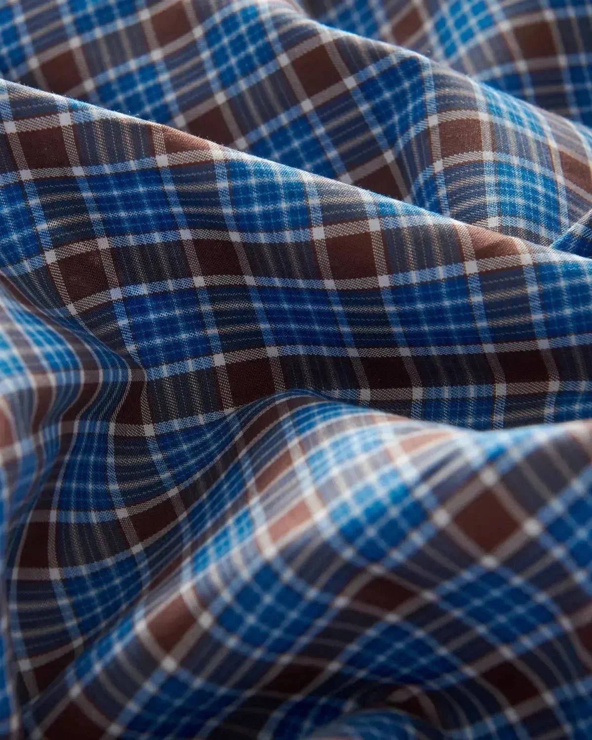 Bernard Weatherill Multi Check Poplin Shirt Brown Blue - Malford_of_London_Tailoring_Archive
