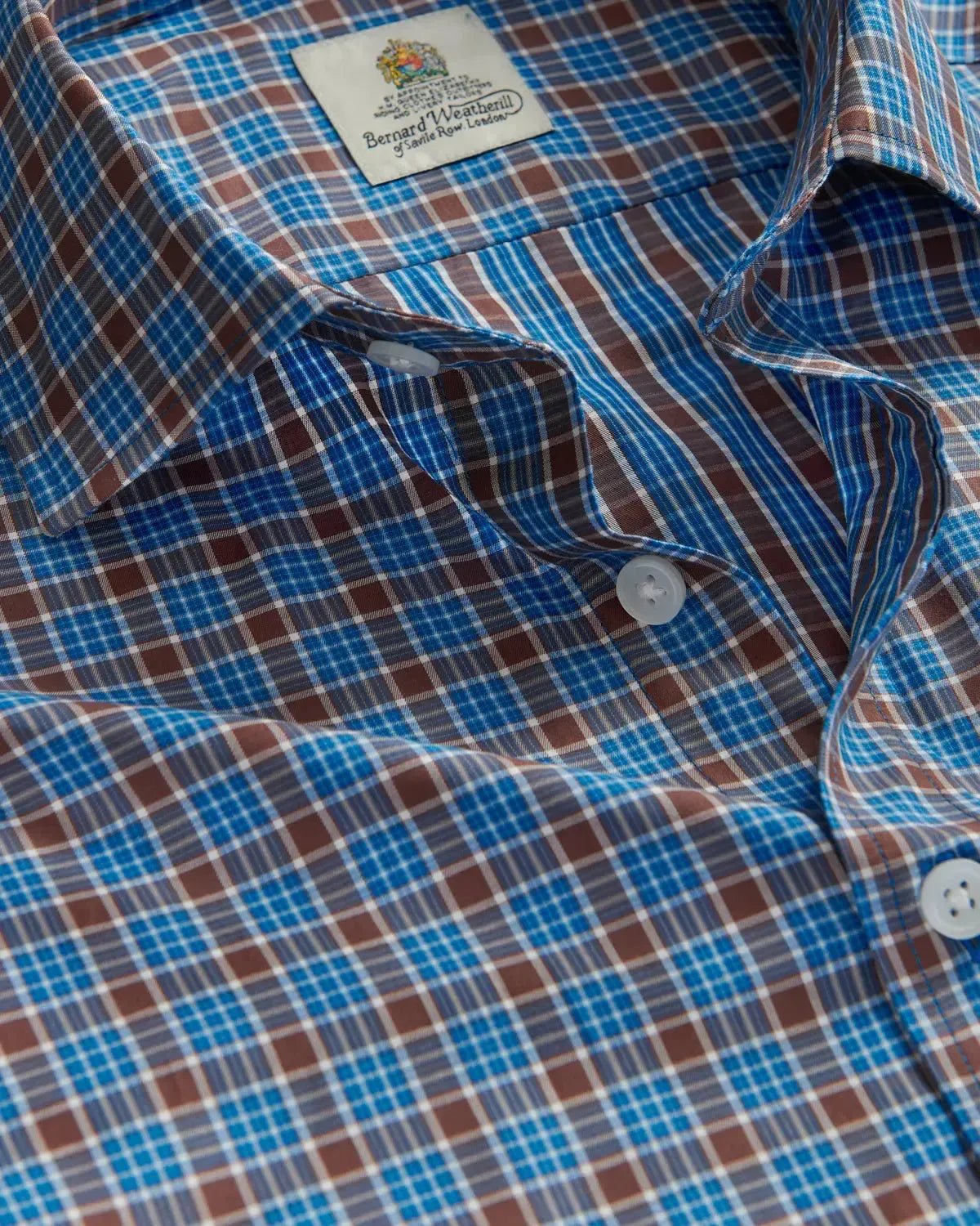 Bernard Weatherill Multi Check Poplin Shirt Brown Blue – Savile Row Menswear Outlet | Malford of London