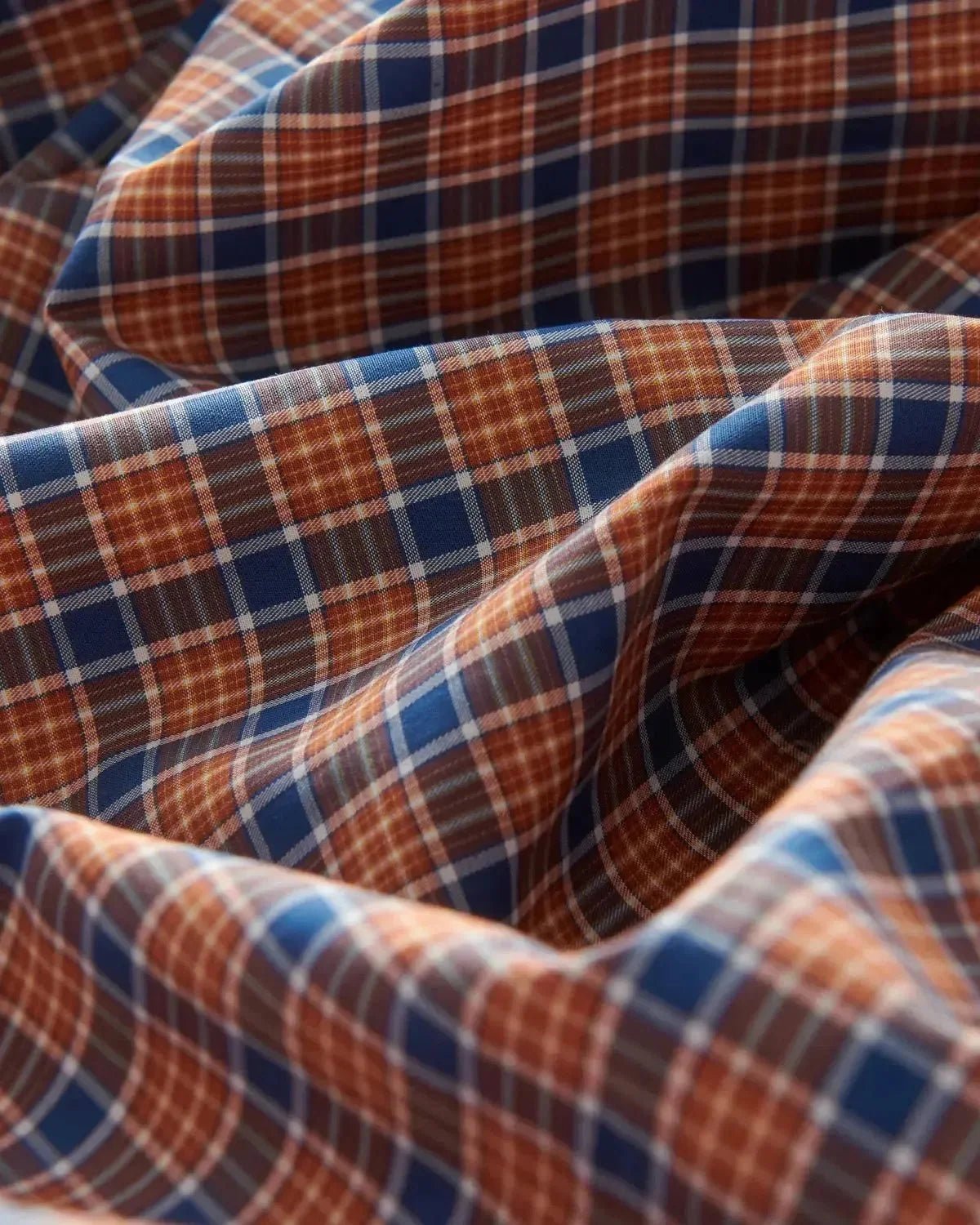 Bernard Weatherill Multi Check Semi Cutaway Poplin Shirt Orange Blue - Malford_of_London_Tailoring_Archive