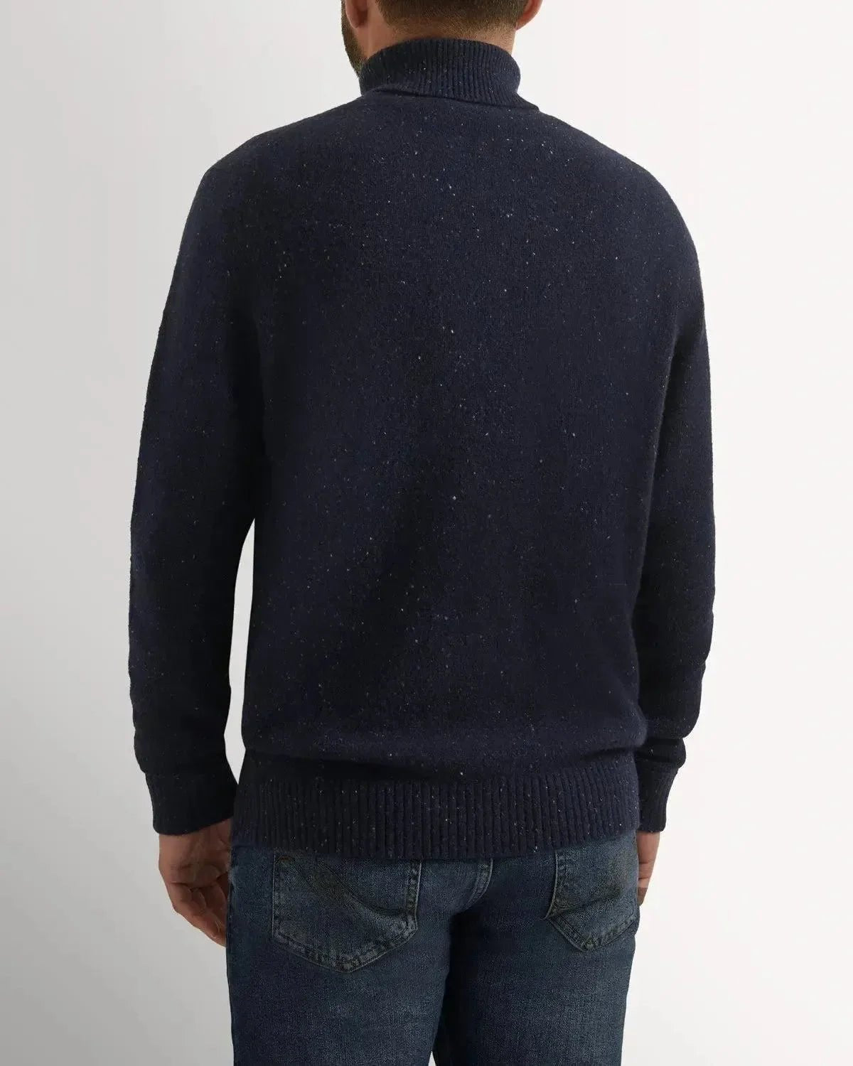 Bernard Weatherill Plain Roll Neck Melange Tweed Navy Flec - Malford_of_London_Tailoring_Archive