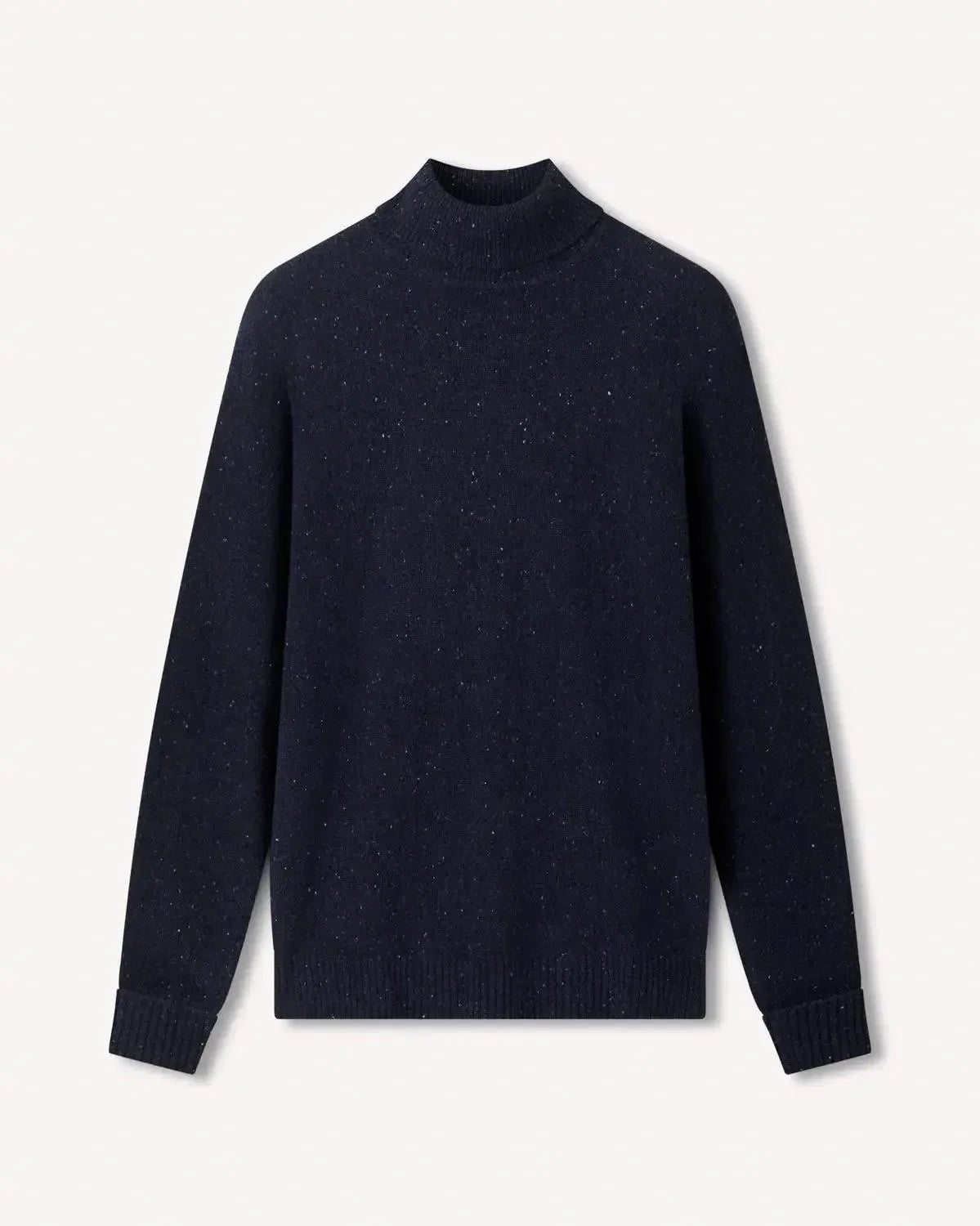 Bernard Weatherill Plain Roll Neck Melange Tweed Navy Flec - Malford_of_London_Tailoring_Archive
