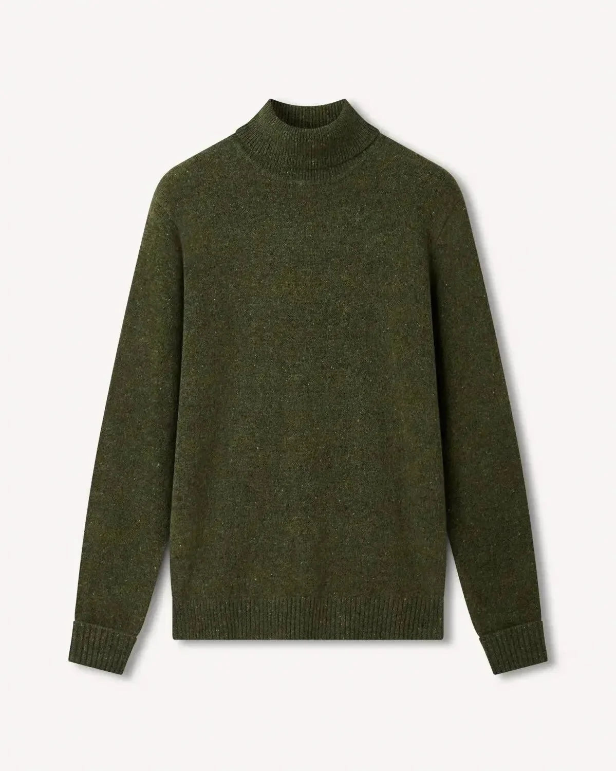 Bernard Weatherill Plain Roll Neck Melange Tweed Thyme Flec - Malford_of_London_Tailoring_Archive