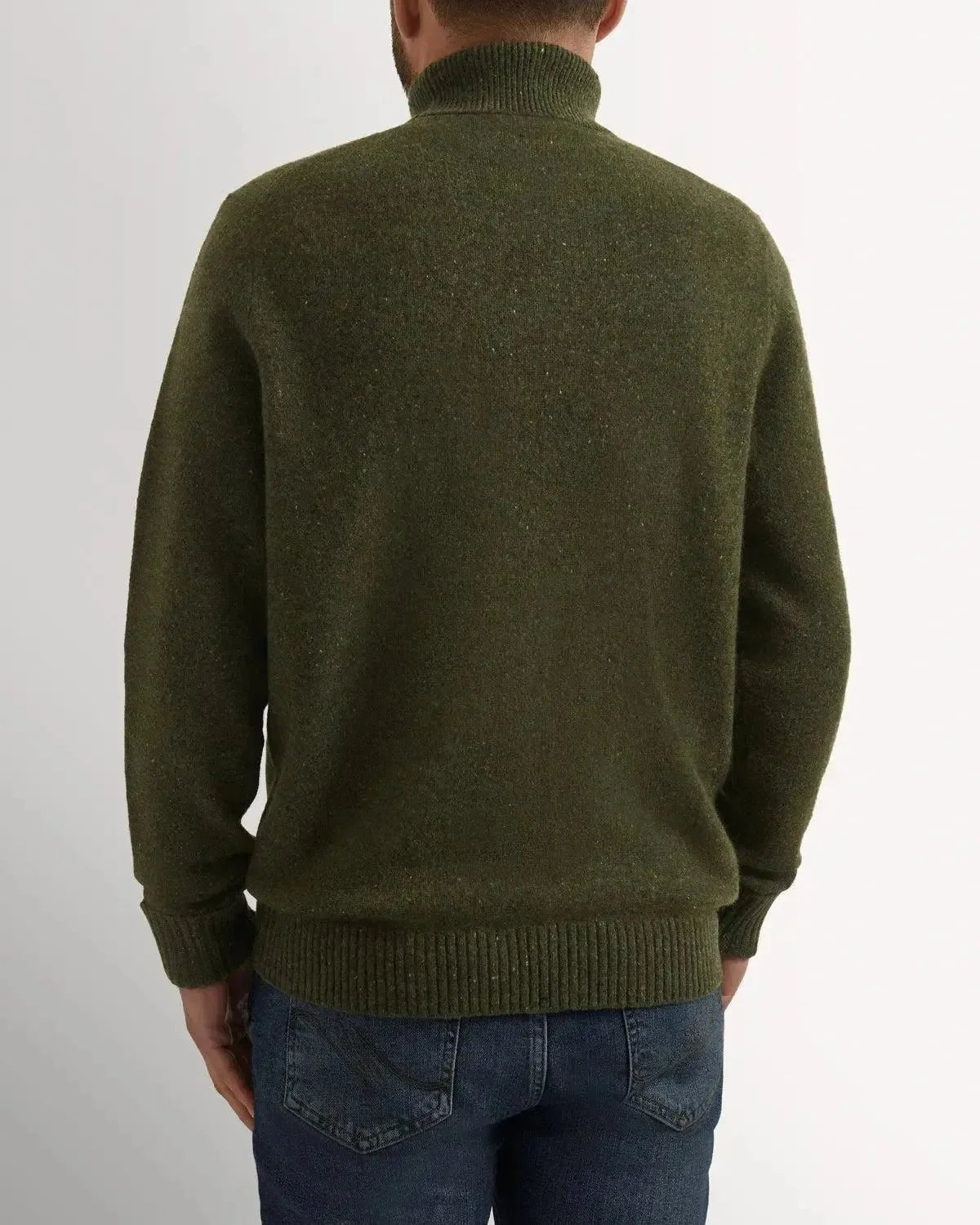 Bernard Weatherill Plain Roll Neck Melange Tweed Thyme Flec - Malford_of_London_Tailoring_Archive