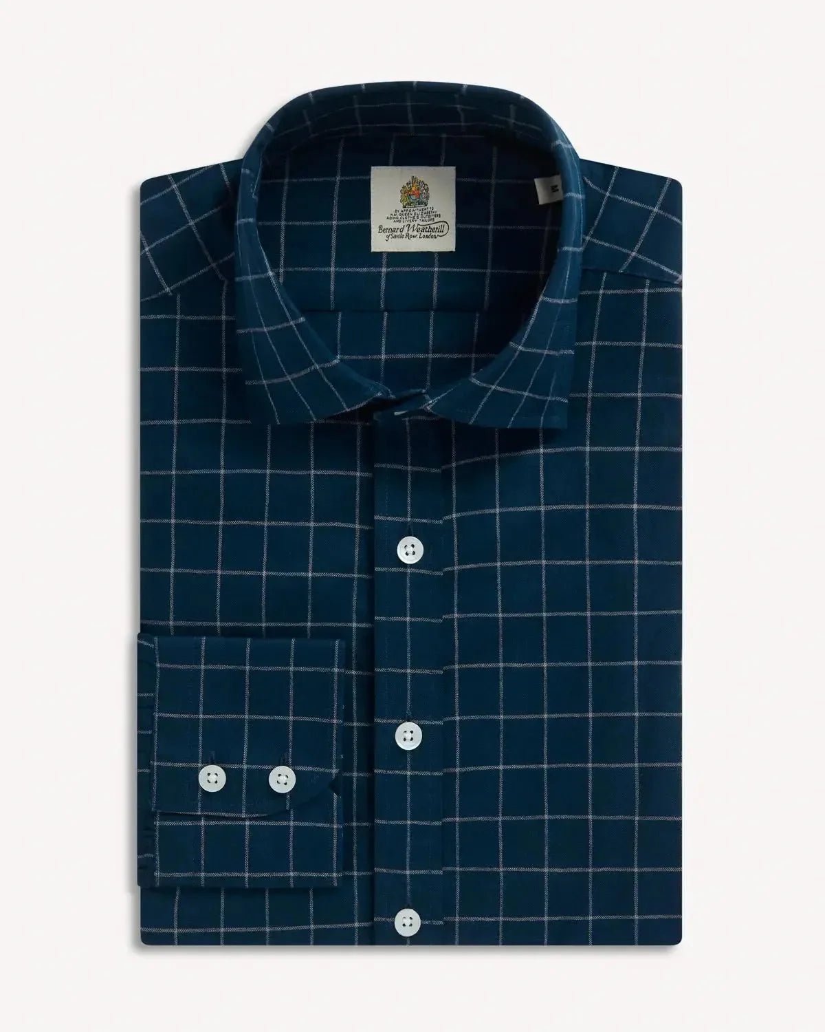 Bernard Weatherill Windowpane Check Shirt Navy Grey - Malford_of_London_Tailoring_Archive