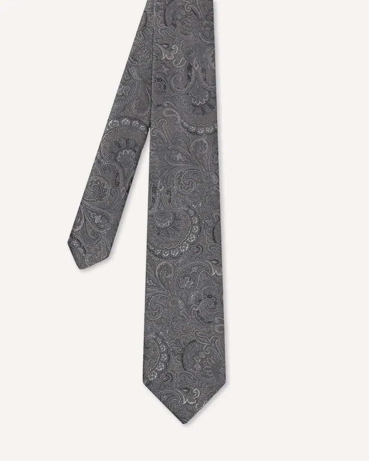 Charlie Allen Woven Paisley Tie Silver - Malford_of_London_Tailoring_Archive